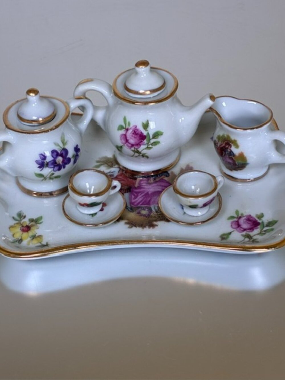 Limoges Vintage Dolls Miniature Tea Set with Serving Tray